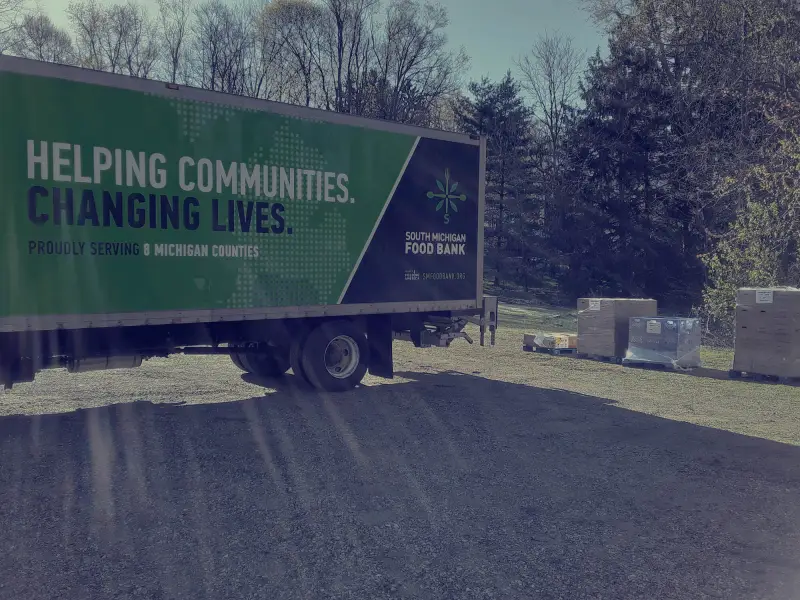 A South Michigan Food Bank truck in the Grace Baptist parking lot